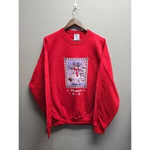 Vintage Wisconsin Sweatshirt  Crewneck Winter Snowman Graphic XL 90s Red
